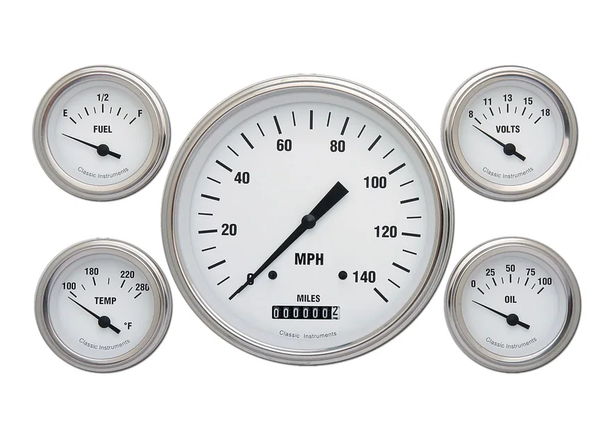 White Hot 5" Speedometer With 2-1/8" Fuel/Oil/Temp/Volt GM