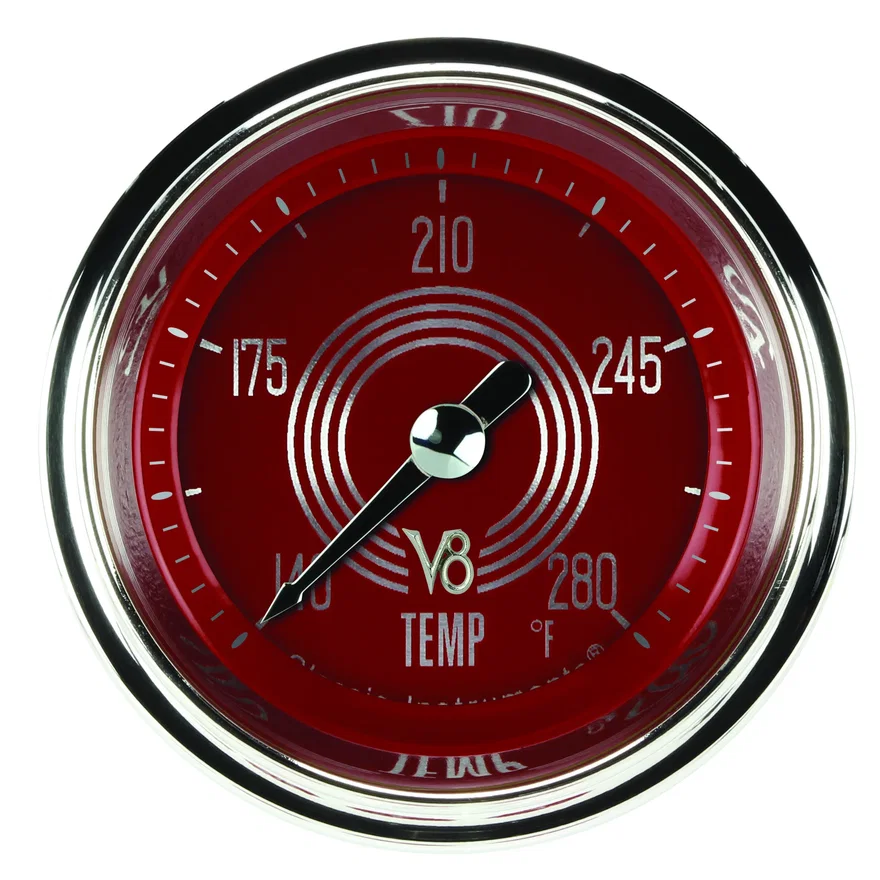 V8 Red Steelie 2-1/8" Full Sweep Water Temp Gauge