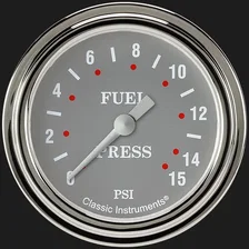 Silver Gray 2-5/8" Fuel Pressure Gauge (15 PSI) image 1