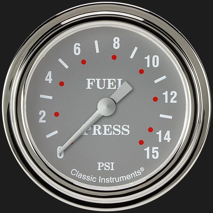 Silver Gray 2-5/8" Fuel Pressure Gauge (15 PSI)