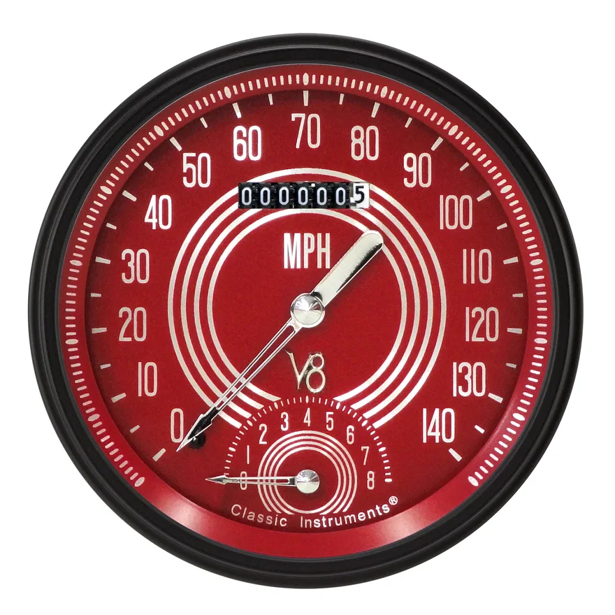 V8 Red Steelie 5"  Speedtachular Speedometer Gauge
