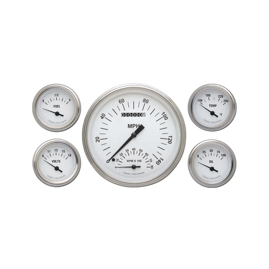 White Hot 5" Speedo/Tach With 2-1/8" Fuel/Oil/Temp/Volt GM