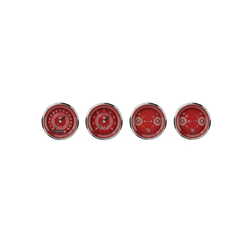 V8 Red Steelie Four Gauge Set