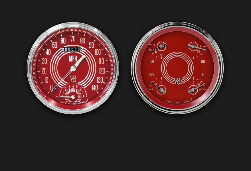 V8 Red Steelie Series Two Gauge Set