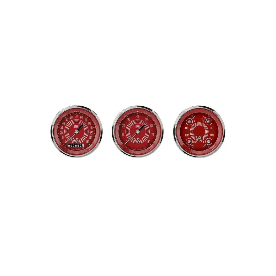 V8 Red Steelie Three Gauge Set