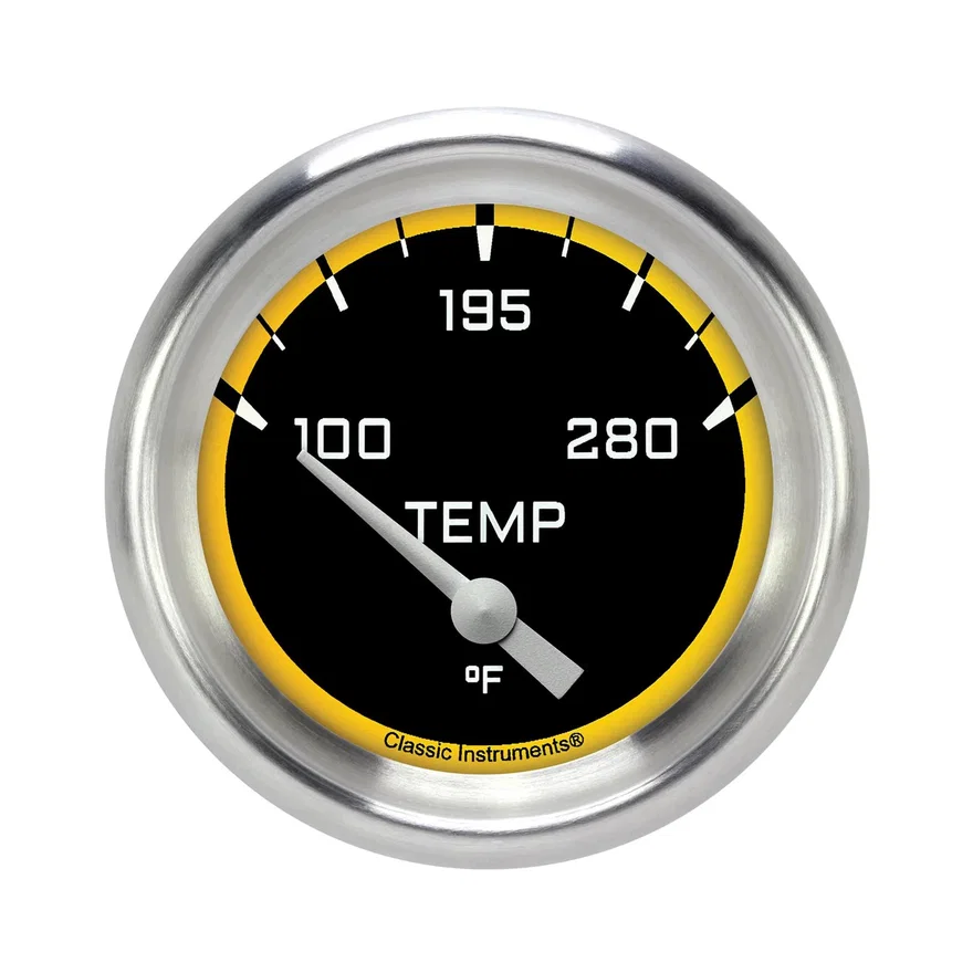 AutoCross Yellow 2-5/8" Short Sweep Water Temp Gauge