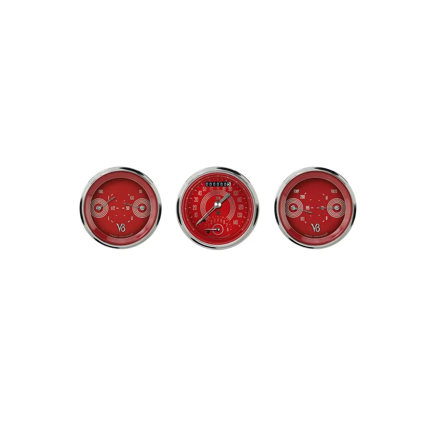 V8 Red Steelie Three Gauge Set