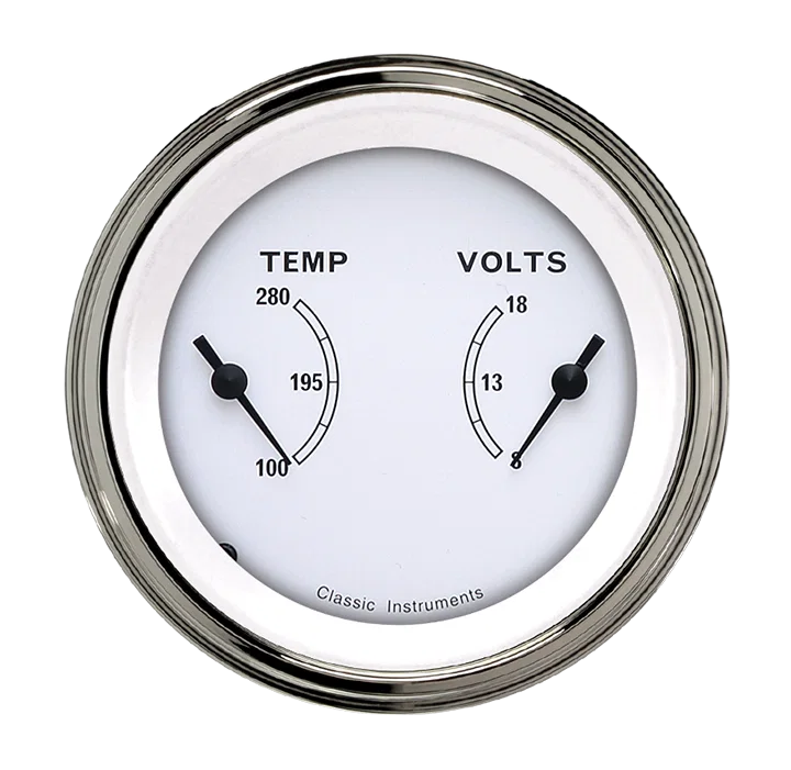 White 3-3/8" Temperature & Volt Dual Gauge