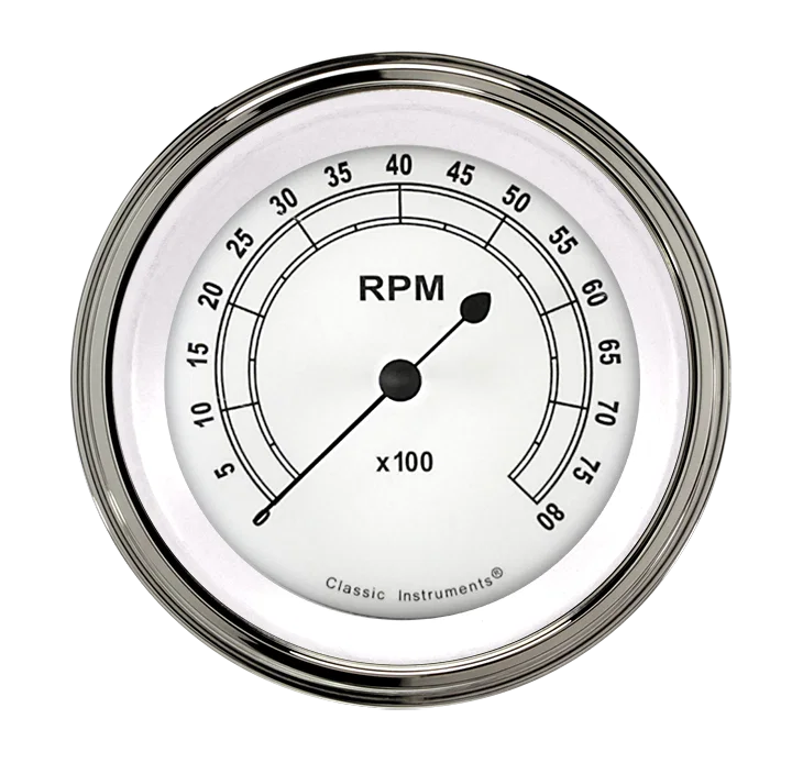 White 3" Tachometer Gauge (8000 RPM)