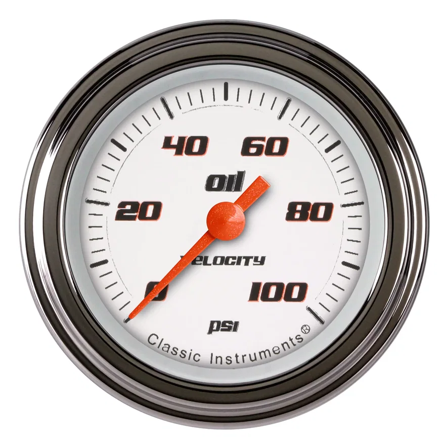 Velocity White 2-1/8" Oil Pressure Gauge (100 PSI)