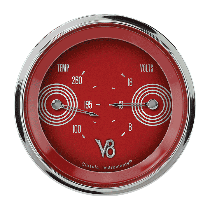 V8 Red Steelie 3" Dual - Temperature & Volt Gauge