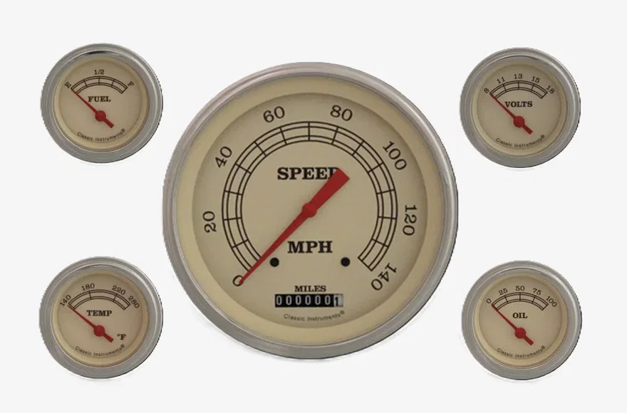 Vintage 5" Speedometer With 2-1/8" Fuel/Oil/Temp/Volt GM