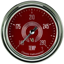 V8 Red Steelie 2-5/8" Full Sweep Water Temp Gauge image 1