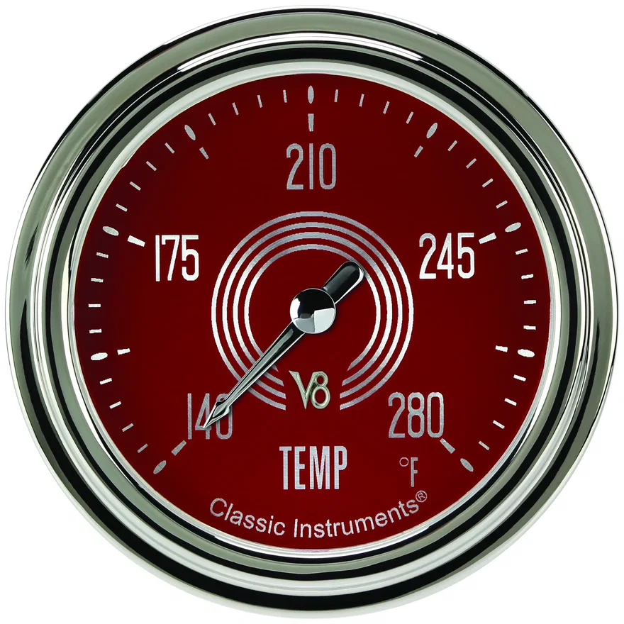 V8 Red Steelie 2-5/8" Full Sweep Water Temp Gauge