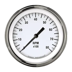 White Hot 3" Tachometer Gauge (8000 RPM)