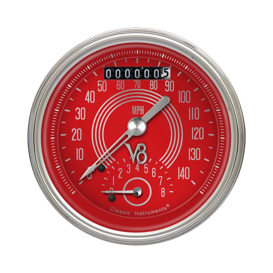 V8 Red Steelie 3-3/8" Ultimate Speedometer Gauge