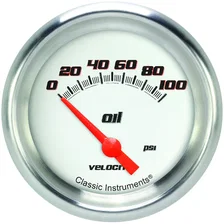 Velocity White 2-5/8" Oil Pressure Gauge image 1
