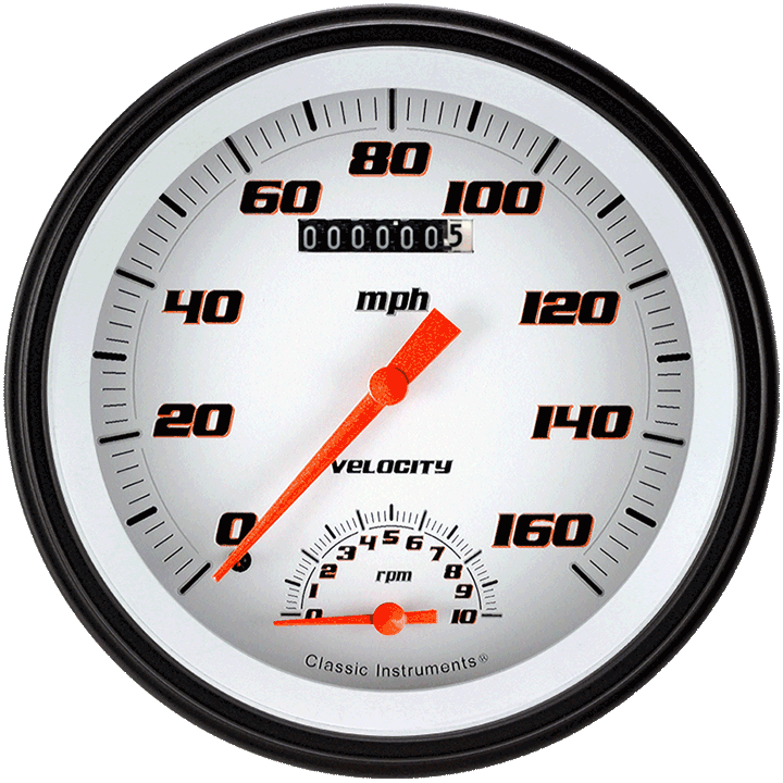 Velocity White 5" Speedtachular Speedometer Gauge
