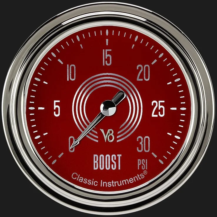 V8 Red Steelie 2-5/8" Boost Gauge (30 PSI)