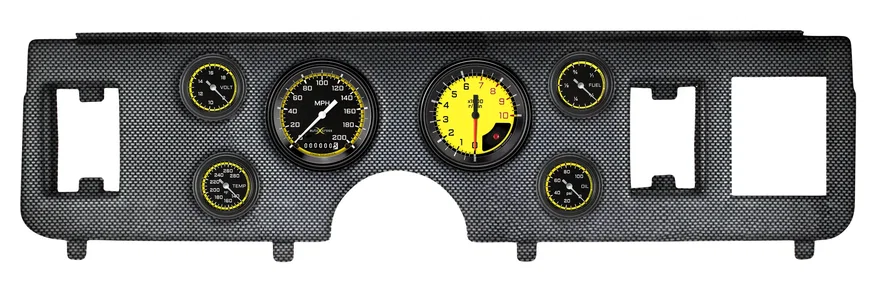 1979-86 Mustang AutoCross Yellow Full Sweep 6 Gauge Set Ford