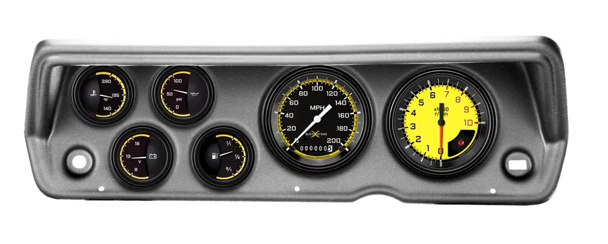 1970-76 Duster AutoCross Yellow Six Gauge Set Mopar