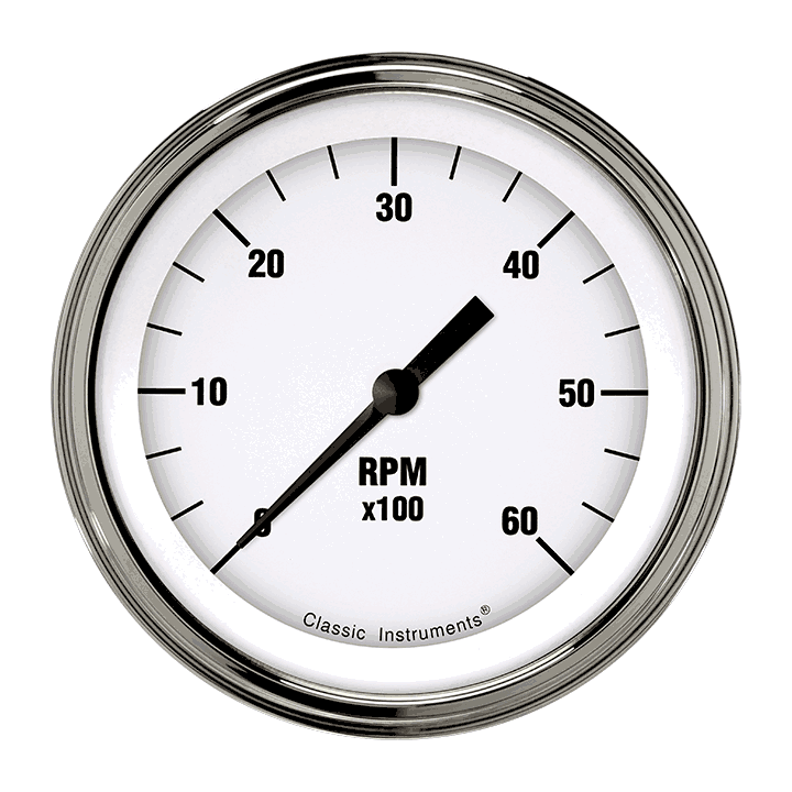 White Hot 3-3/8" Tachometer Gauge