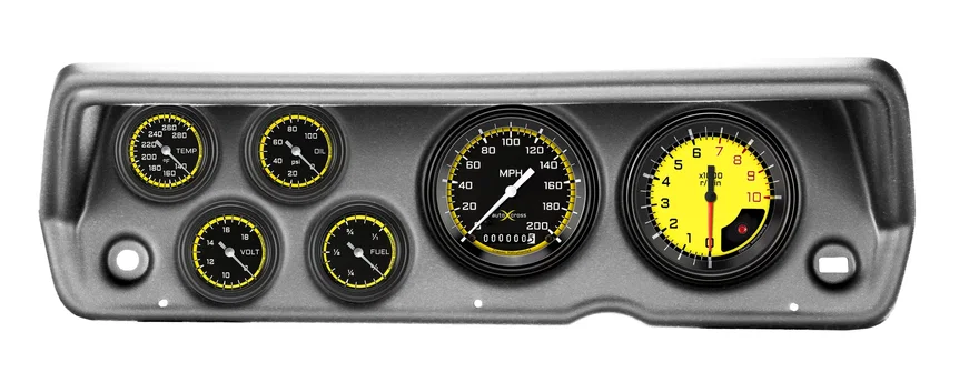 1970-76 Duster AutoCross Yellow Full Sweep Six Gauge Set