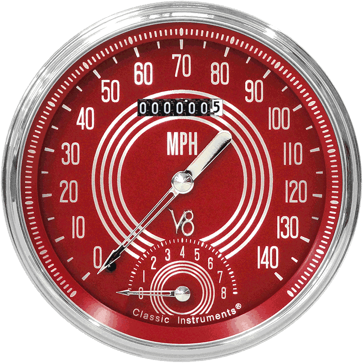 V8 Red Steelie 5" Speedtachular Speedometer Gauge