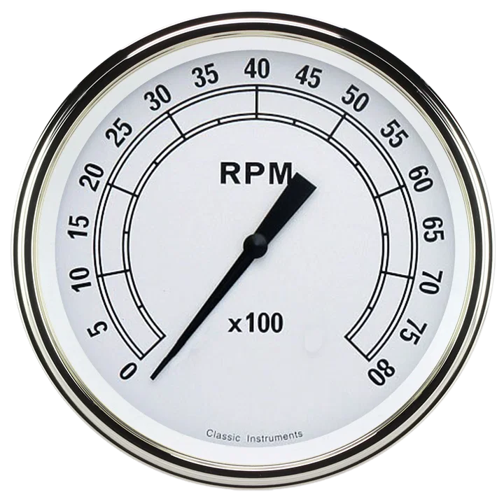 White 5" Tachometer Gauge (8000 RPM)
