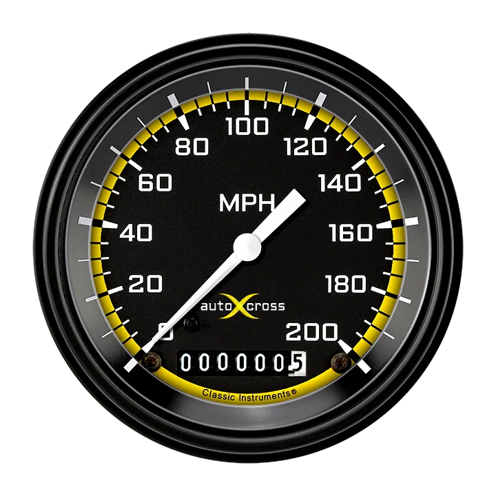 Autocross Yellow 3" Speedometer Gauge (200 MPH)
