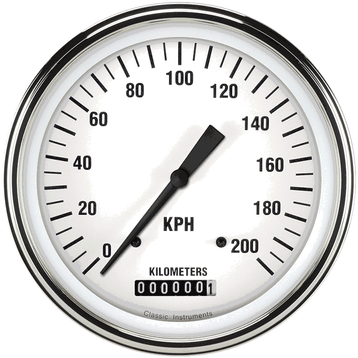 White Hot 5" Speedometer Gauge (200 KPH)
