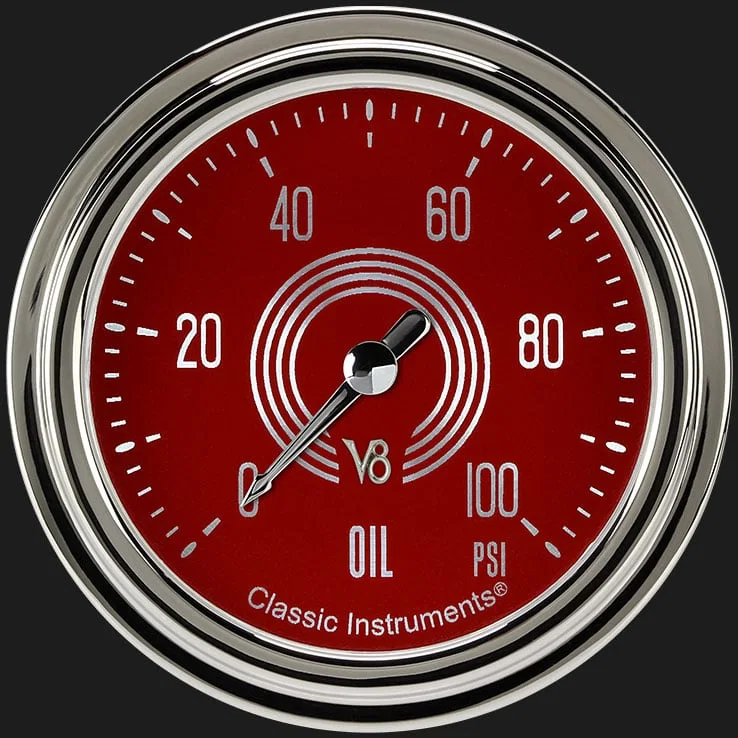 V8 Red Steelie 2-5/8" Oil Pressure Gauge