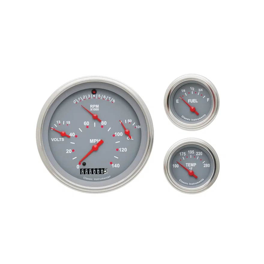 1957 Chevy Six Gauge Set Gray-GM