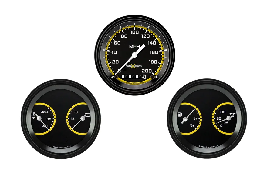 AutoCross Yellow Three Gauge Set