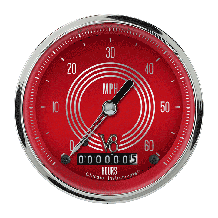 V8 Red Steelie 3-3/8" Low Speed Speedometer Gauge