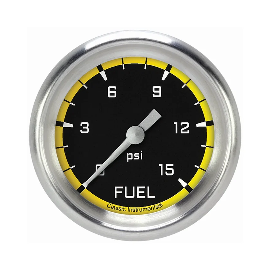 Autocross Yellow 2-5/8" Fuel Pressure Gauge (15 PSI)