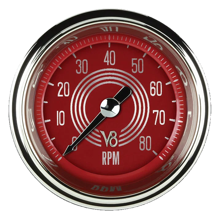 V8 Red Steelie 2-1/8" Tachometer Gauge