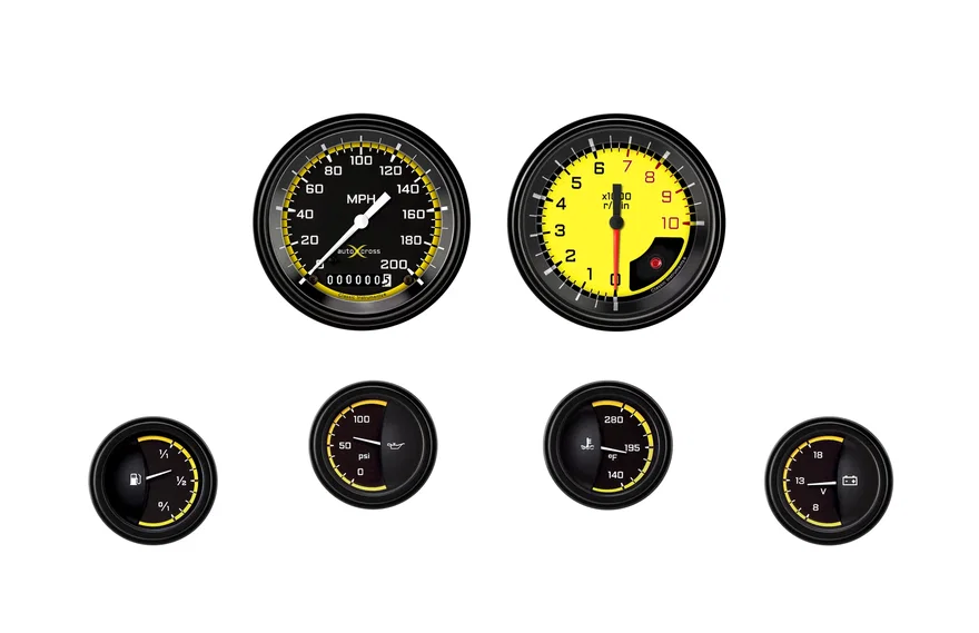 Autocross Yellow Six Gauge Set - GM
