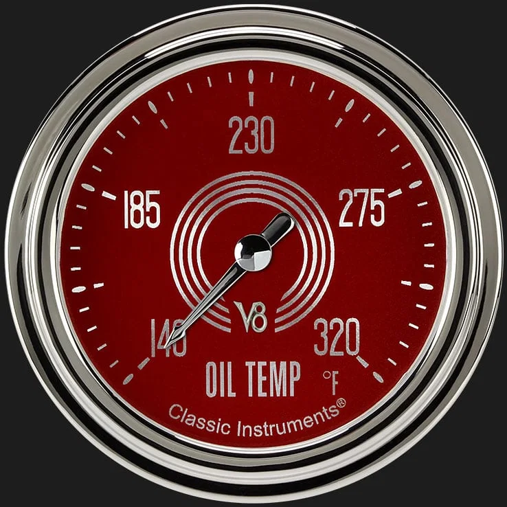 V8 Red Steelie 2-5/8" Oil Temperature Gauge
