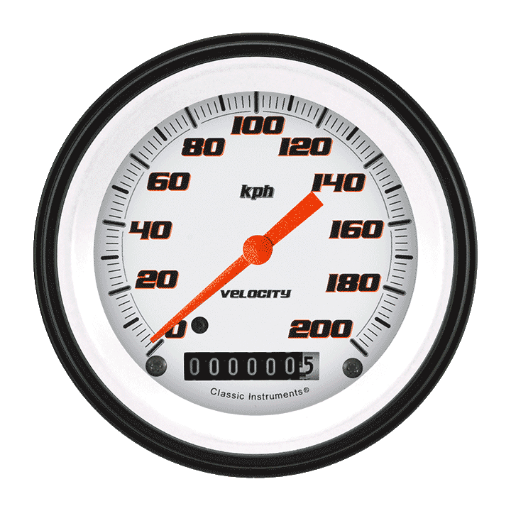 Velocity White 3-3/8" Speedometer Gauge