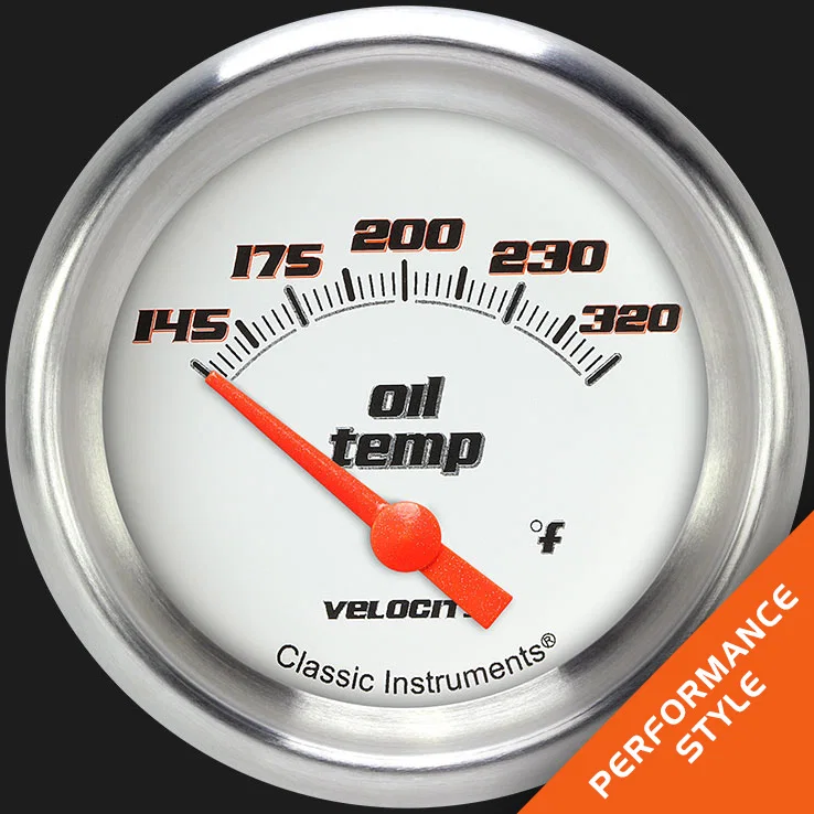 Velocity White 2-5/8" Oil Temperature Gauge