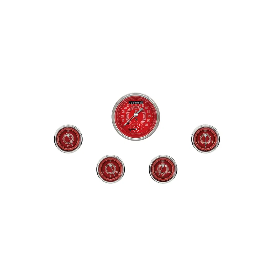 V8 Red Steelie Five Gauge Set