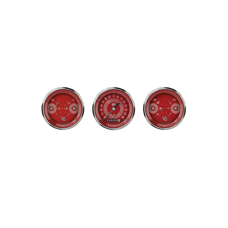 V8 Red Steelie Three Gauge Set