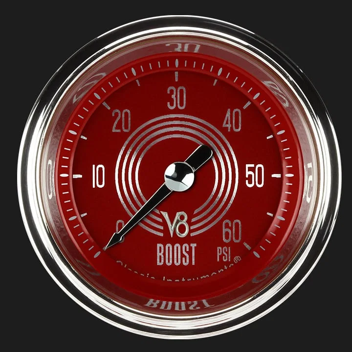 V8 Red Steelie 2-1/8" Boost Gauge (60 PSI)
