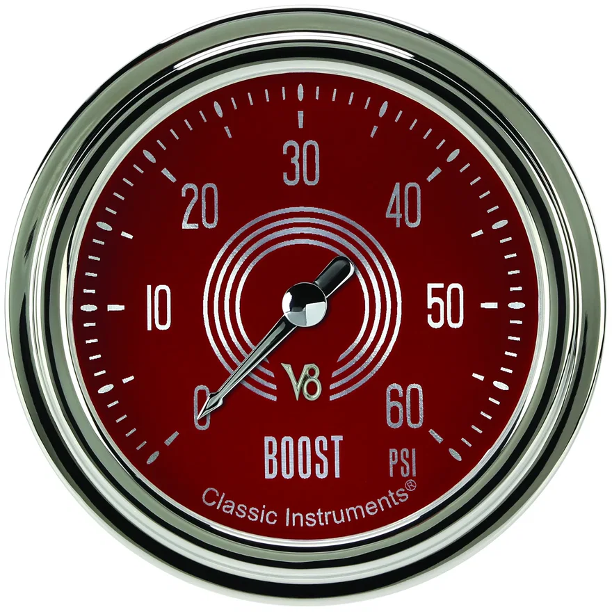 V8 Red Steelie 2-5/8" Boost Gauge (60 PSI)