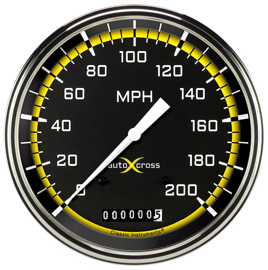 Autocross Yellow 5" Speedometer Gauge (200 MPH)