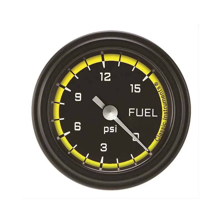 Autocross Yellow 2-1/8" Fuel Pressure Gauge (15 PSI)