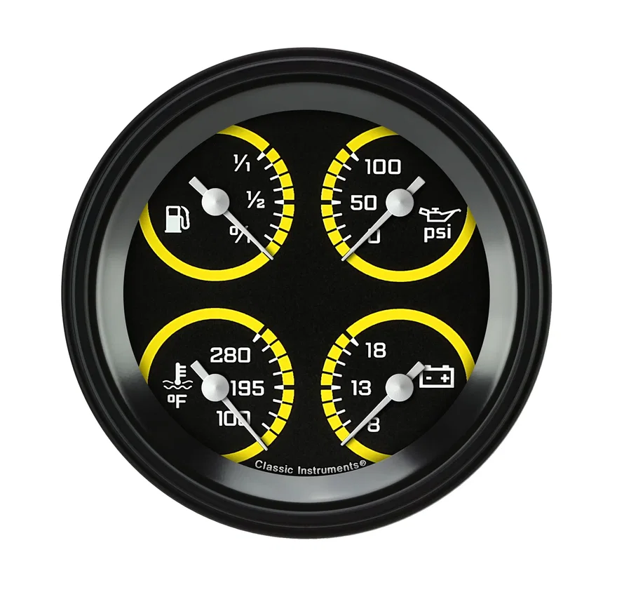 AutoCross Yellow 3-3/8" Quad Gauge