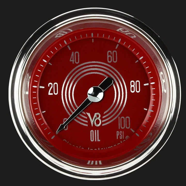 V8 Red Steelie 2-1/8" Oil Pressure Gauge