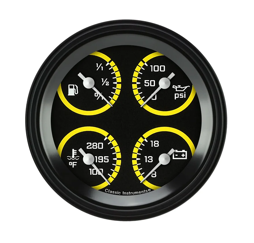 AutoCross Yellow 3-3/8" Quad Gauge